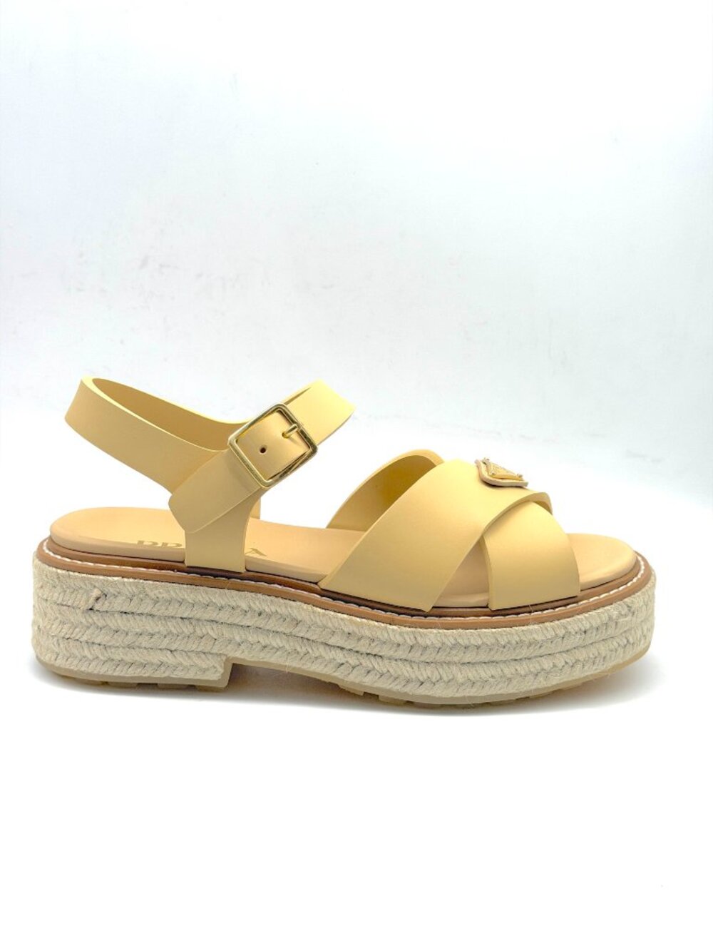 PRADA Triangle Logo Stride Flow Crisscross Platform Espadrille Sandals - Picture 11 of 16